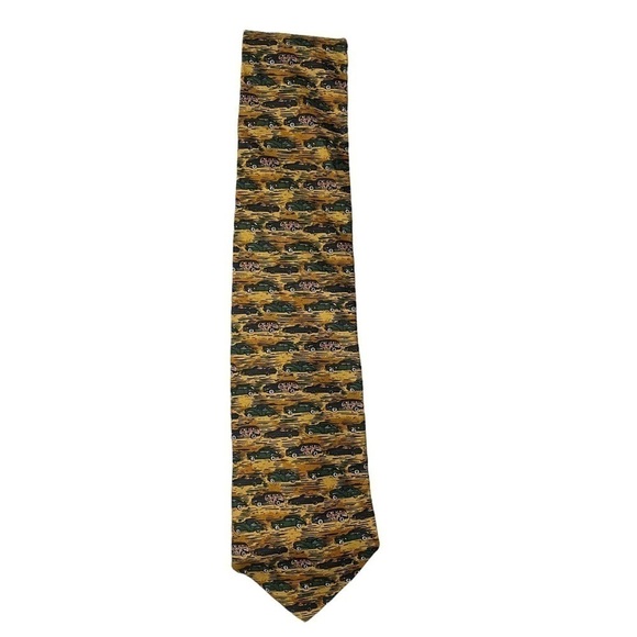XMI Classic Car Gold Tan Silk Neck Tie - Picture 3 of 5